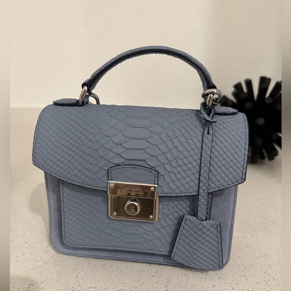 Ralph Lauren Suede and Python-Embossed Leather Beckett Satchel - Picture 1 of 5